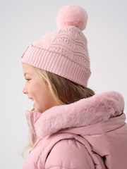 Baker By Ted Baker Girls Pink Scallop Knited Pom Hat and Mittens Set - Image 3 of 6