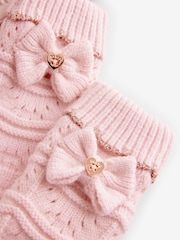 Baker By Ted Baker Girls Pink Scallop Knited Pom Hat and Mittens Set - Image 6 of 6