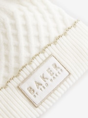 Baker By Ted Baker Girls Cream Double Pom Eared Hat and Mittens Set - Image 2 of 5