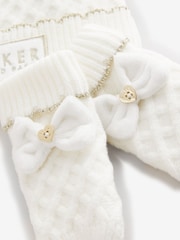 Baker By Ted Baker Girls Cream Double Pom Eared Hat and Mittens Set - Image 3 of 5