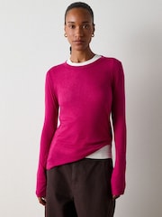 Whistles Pink Wool Mix Jersey Crew Neck Blouse - Image 2 of 5