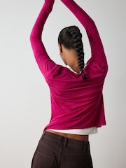 Whistles Pink Wool Mix Jersey Crew Neck Blouse - Image 4 of 5