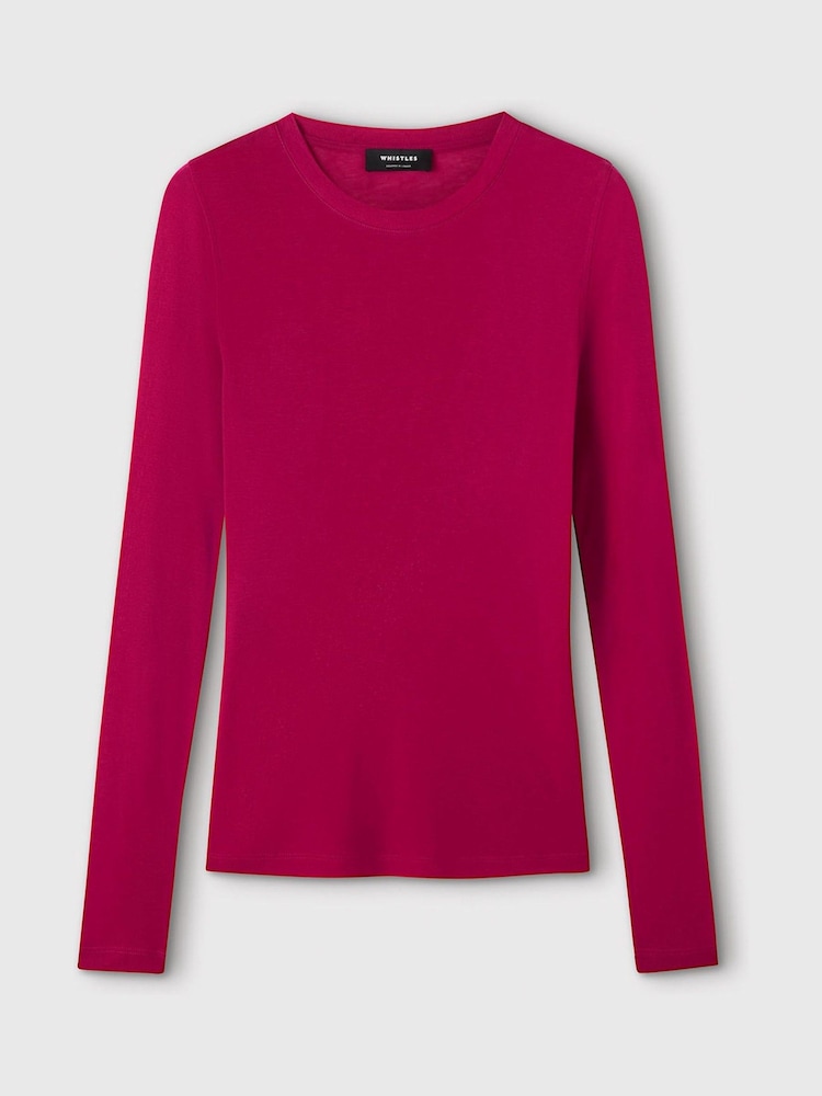 Whistles Pink Wool Mix Jersey Crew Neck Blouse - Image 5 of 5
