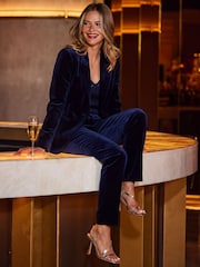Sosandar Blue Luxe Velvet Tailored Blazer - Image 2 of 5