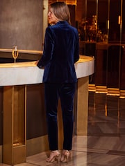 Sosandar Blue Luxe Velvet Tailored Blazer - Image 3 of 5