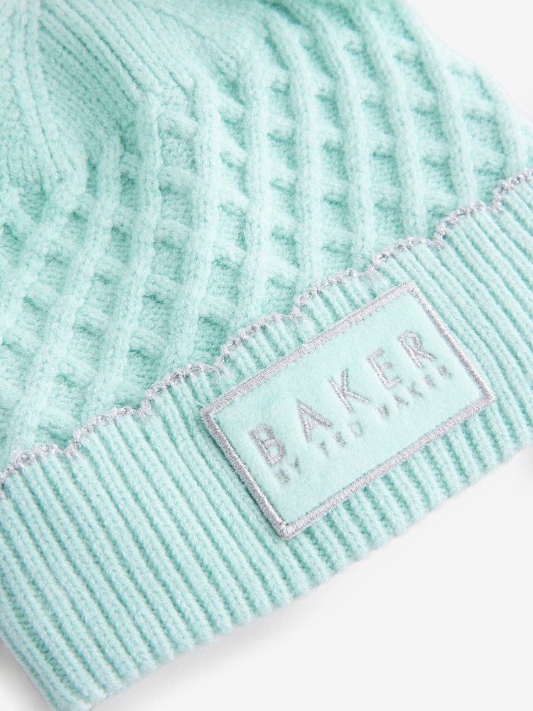 Синий - Baker By Ted Baker Girls Cream Double Pom Eared Hat and Mittens Set - Изображение 2 из 7