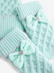 Синий - Baker By Ted Baker Girls Cream Double Pom Eared Hat and Mittens Set - Изображение 3 из 7