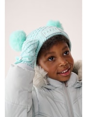Синий - Baker By Ted Baker Girls Cream Double Pom Eared Hat and Mittens Set - Изображение 4 из 7