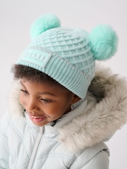 Синий - Baker By Ted Baker Girls Cream Double Pom Eared Hat and Mittens Set - Изображение 5 из 7
