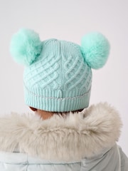 Синий - Baker By Ted Baker Girls Cream Double Pom Eared Hat and Mittens Set - Изображение 7 из 7