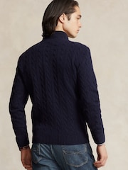 Polo Ralph Lauren Navy Wool Cashmere Cable Knit Quarter Zip Jumper - Image 2 of 5