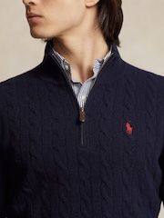 Polo Ralph Lauren Navy Wool Cashmere Cable Knit Quarter Zip Jumper - Image 4 of 5
