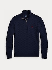 Polo Ralph Lauren Navy Wool Cashmere Cable Knit Quarter Zip Jumper - Image 5 of 5