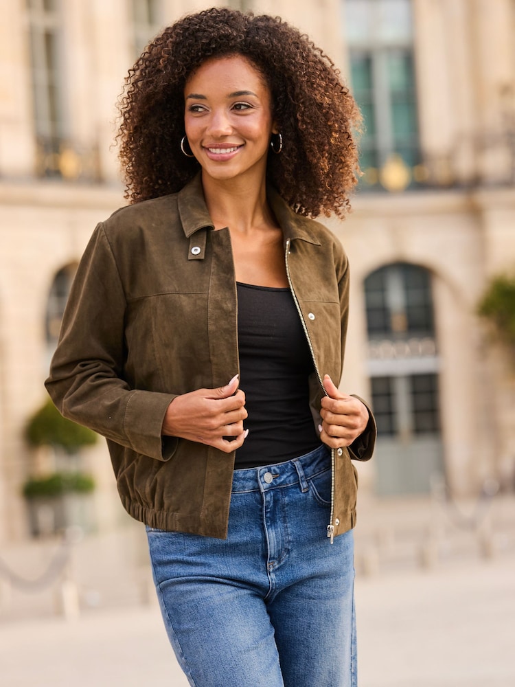 Sosandar Suede Bomber Jacket - صورة 2 من 5 Sosandar Suede Bomber Jacket - صورة 2 من 5
