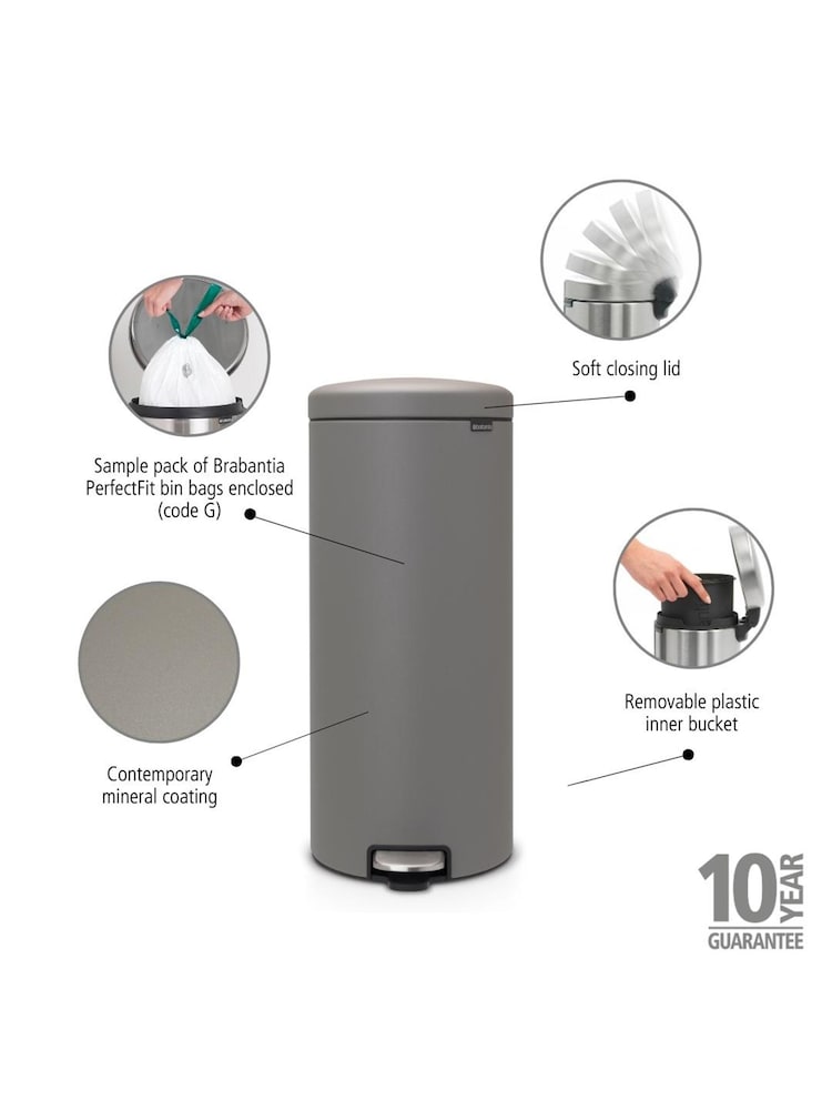 Brabantia Mineral Concrete Grey NewIcon 30L Pedal Bin - Image 6 of 6