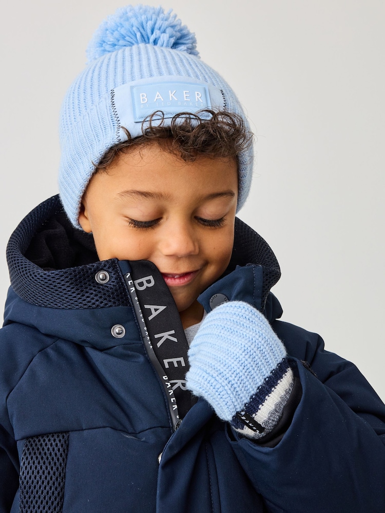 Blau - Baker by Ted Baker marineblaue Bommelmütze und Fäustlinge im Set für Jungen - Bild 1 von 5 Blau - Baker by Ted Baker marineblaue Bommelmütze und Fäustlinge im Set für Jungen - Bild 1 von 5