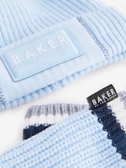 Синий - Baker by Ted Baker темно-синие шапочки с помпонами и рукавицы для мальчиков - Изображение 5 из 5