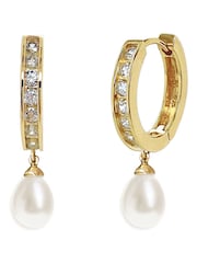 Ivory & Co Gold Canterbury Crystal And Pearl Hoop Earrings - Image 1 of 5