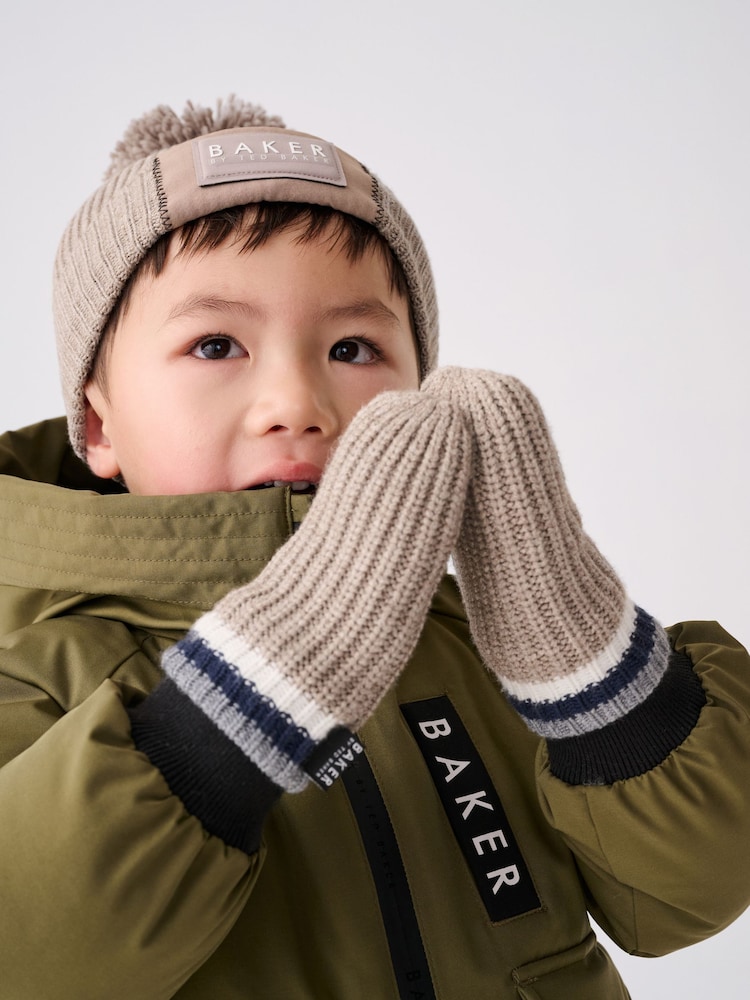 Baker by Ted Baker Boys Navy Pom Beanie And Mittens Set - Image 2 of 6