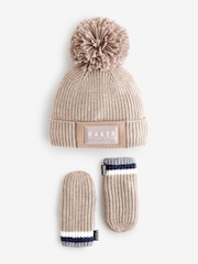 Baker by Ted Baker Boys Navy Pom Beanie And Mittens Set - Image 4 of 6