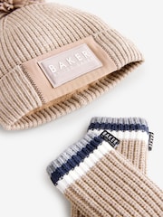 Baker by Ted Baker Boys Navy Pom Beanie And Mittens Set - Image 5 of 6