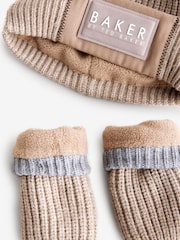 Baker by Ted Baker Boys Navy Pom Beanie And Mittens Set - Image 6 of 6