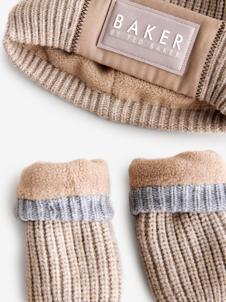 Baker by Ted Baker Boys Navy Pom Beanie And Mittens Set - Image 6 of 6