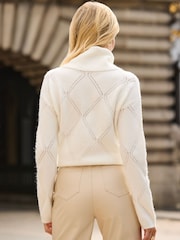 Sosandar White Cowl Neck Pointelle Jumper - Image 3 of 5