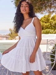 White Broderie Mini Summer Dress - Image 2 of 8
