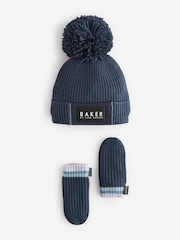 Темно-синий - Baker by Ted Baker темно-синие шапочки с помпонами и рукавицы для мальчиков - Изображение 1 из 6