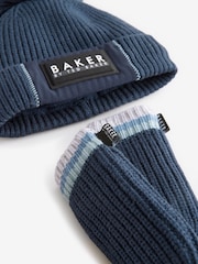 Темно-синий - Baker by Ted Baker темно-синие шапочки с помпонами и рукавицы для мальчиков - Изображение 2 из 6