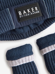 Темно-синий - Baker by Ted Baker темно-синие шапочки с помпонами и рукавицы для мальчиков - Изображение 3 из 6