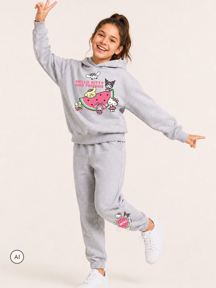 Brand Threads Grey Hello Kitty Hoodie & Joggers Set - Image 1 of 4 Brand Threads Grey Hello Kitty Hoodie & Joggers Set - Image 1 of 4