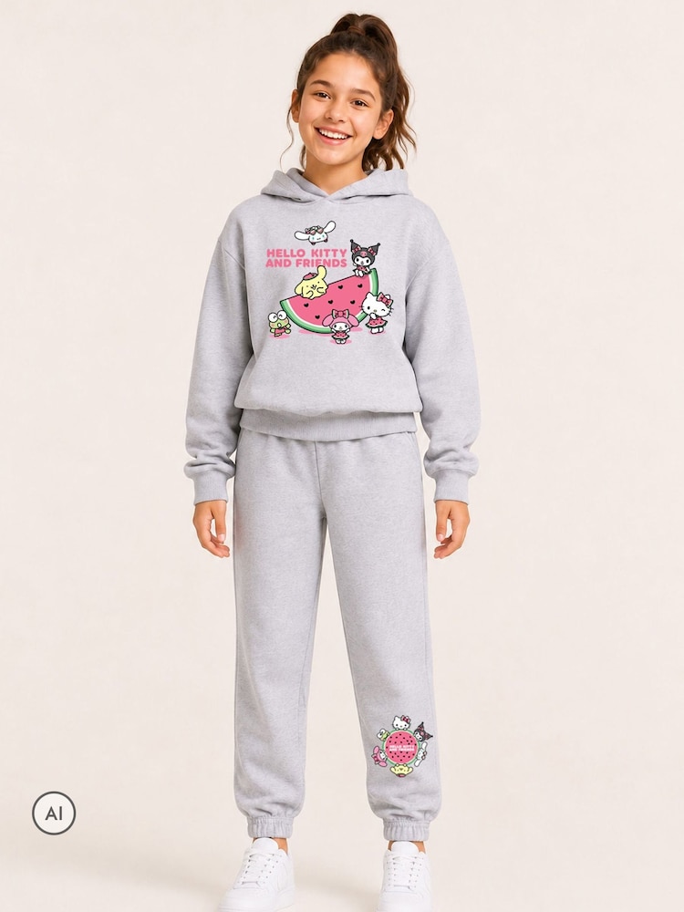 Brand Threads Grey Hello Kitty Hoodie & Joggers Set - Image 2 of 4 Brand Threads Grey Hello Kitty Hoodie & Joggers Set - Image 2 of 4