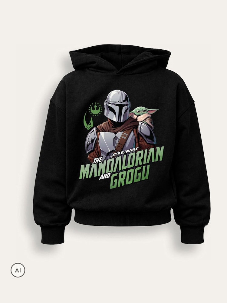Brand Threads Black Mando & Grogu Hoodie - Image 4 of 4 Brand Threads Black Mando & Grogu Hoodie - Image 4 of 4