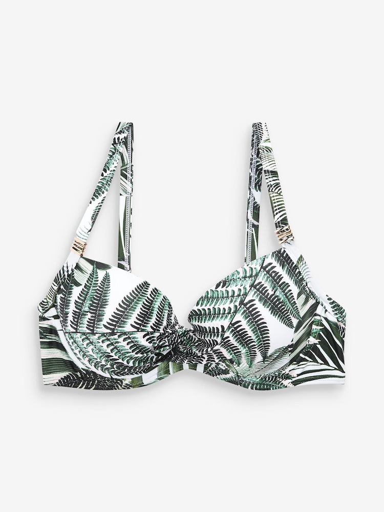 Palm Print Peach Pink Shape Enhancing Bikini Top - Image 1 of 1
