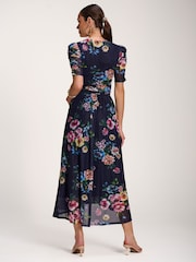 Jolie Moi Dark Blue Floral Print Mesh Maxi Dress - Image 2 of 6