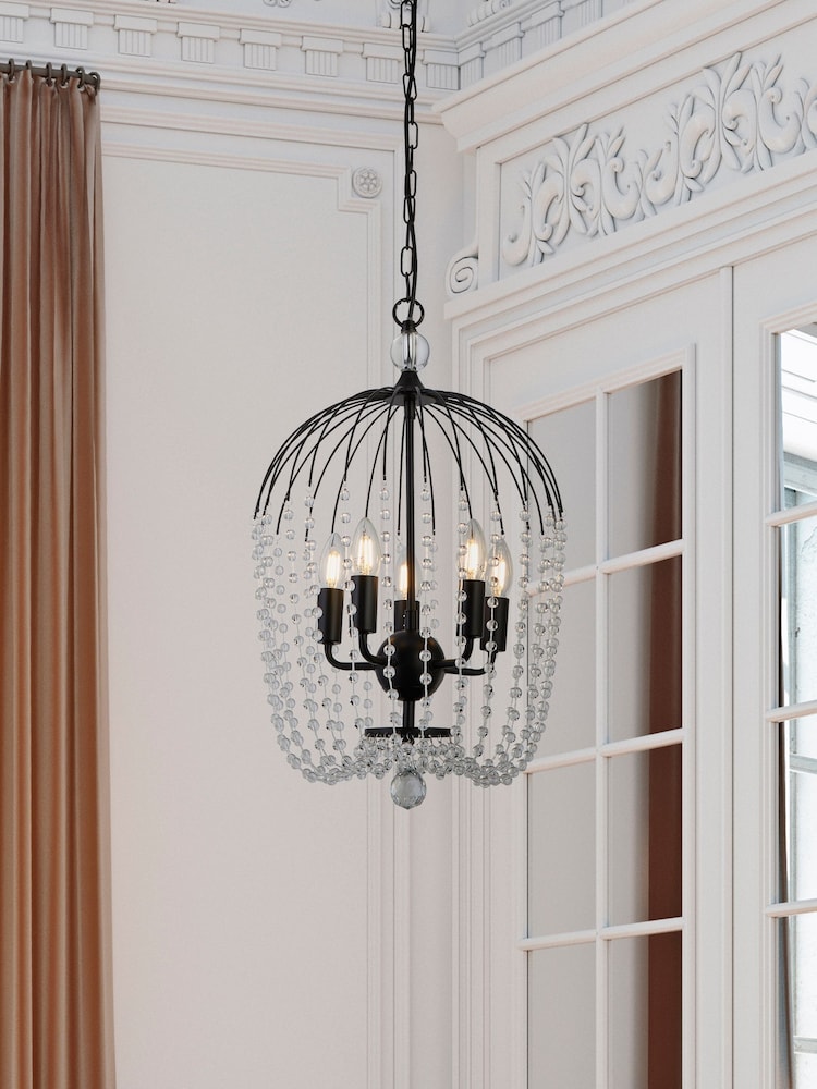 Searchlight Black Amaranth Black Metal Clear Crystal 5Lt Ceiling Light - Image 1 of 3