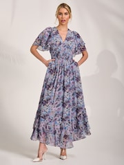 Jolie Moi Blue Chiffon Ruffle Hem Midaxi Dress - Image 1 of 6