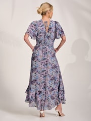 Jolie Moi Blue Chiffon Ruffle Hem Midaxi Dress - Image 2 of 6
