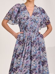 Jolie Moi Blue Chiffon Ruffle Hem Midaxi Dress - Image 3 of 6