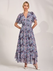 Jolie Moi Blue Chiffon Ruffle Hem Midaxi Dress - Image 5 of 6