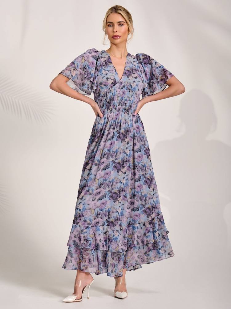 Jolie Moi Blue Chiffon Ruffle Hem Midaxi Dress - Image 6 of 6 Jolie Moi Blue Chiffon Ruffle Hem Midaxi Dress - Image 6 of 6