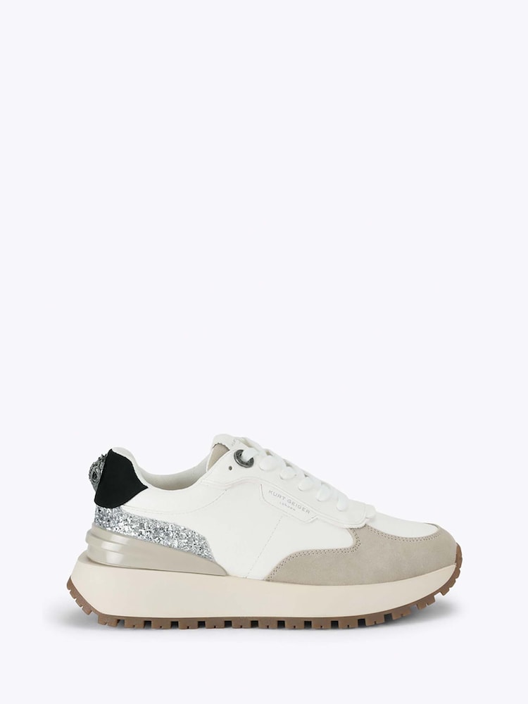 Kurt Geiger London White Metro Runner Embellished Trainers - Image 1 of 4 Kurt Geiger London White Metro Runner Embellished Trainers - Image 1 of 4