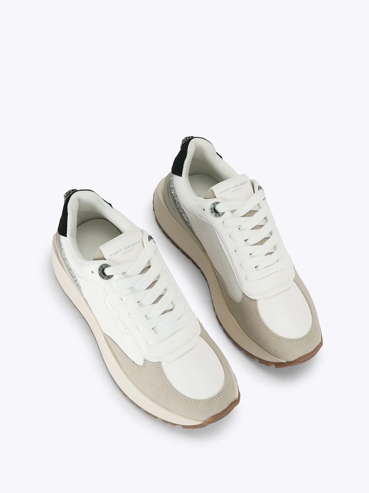 Kurt Geiger London White Metro Runner Embellished Trainers - Image 2 of 4 Kurt Geiger London White Metro Runner Embellished Trainers - Image 2 of 4