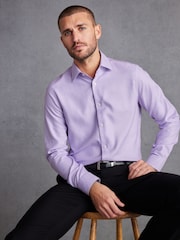 Lilac Purple Textured Slim Fit Signature Super Non Iron Single Cuff Shirt with Cutaway Collar - Image 4 of 7