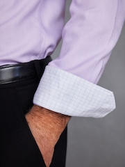 Lilac Purple Textured Slim Fit Signature Super Non Iron Single Cuff Shirt with Cutaway Collar - Image 5 of 7