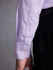 Lilac Purple Textured Slim Fit Signature Super Non Iron Single Cuff Shirt with Cutaway Collar - Image 6 of 7