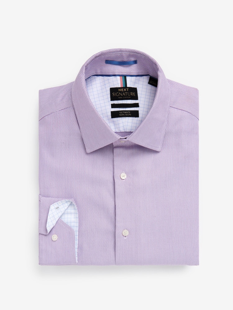 Lilac Purple Textured Slim Fit Signature Super Non Iron Single Cuff Shirt with Cutaway Collar - Image 7 of 7