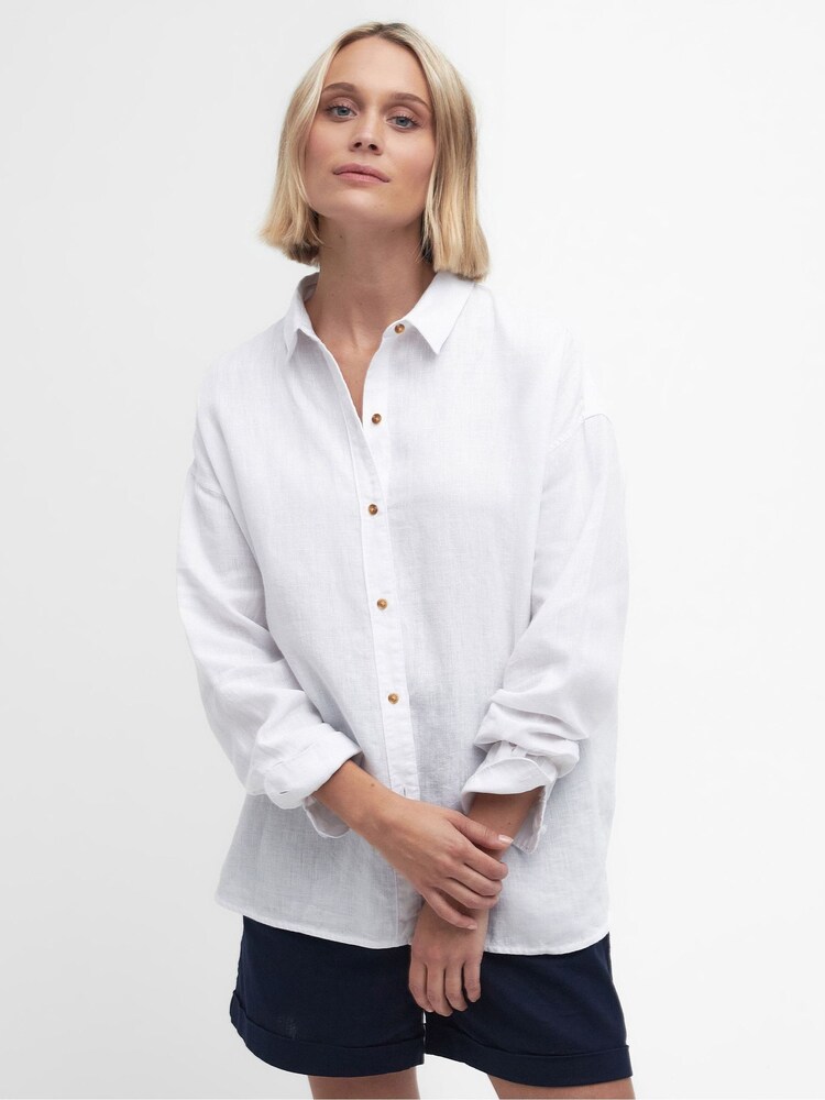 Barbour® White Hampton Relaxed Fit Linen Shirt - Image 1 of 6 Barbour® White Hampton Relaxed Fit Linen Shirt - Image 1 of 6